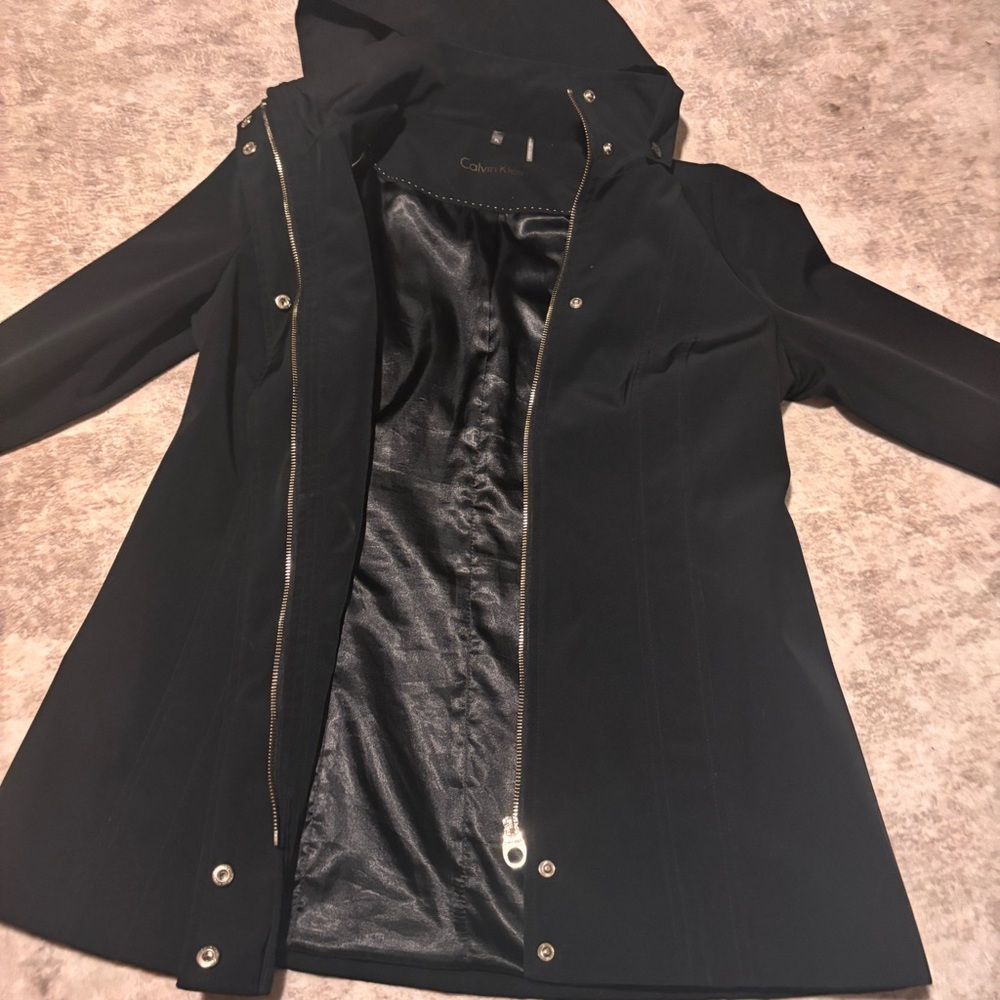 Calvin Klein Black Hooded Jacket - Large Petite - Womens Coat - CK Hooded Trench